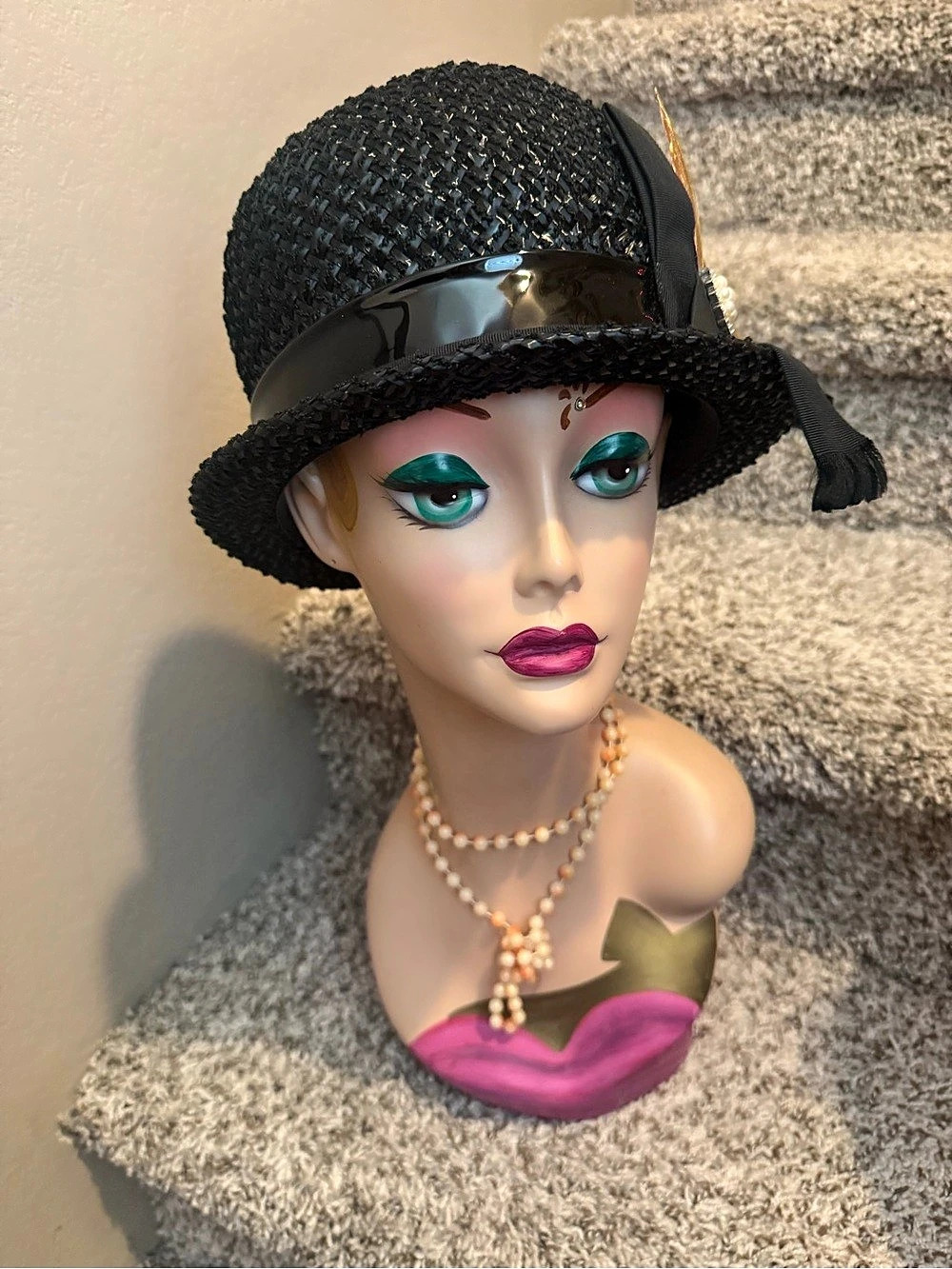 Black Feather Trim Hat starlight